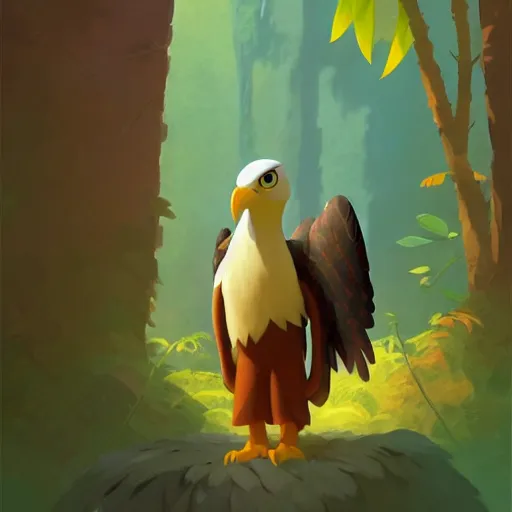 Image similar to goro fujita illustration a young little eagle in the jungle by goro fujita, painting by goro fujita, sharp focus, highly detailed, artstation