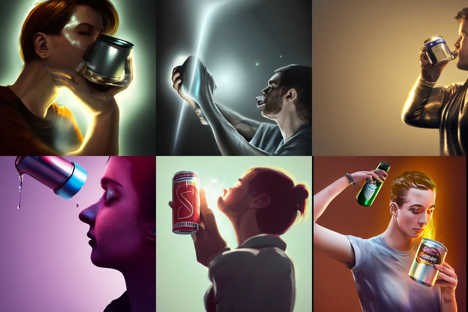 Prompt: a person drinking universe out of aluminium can, dramatic lighting, trending on artstation