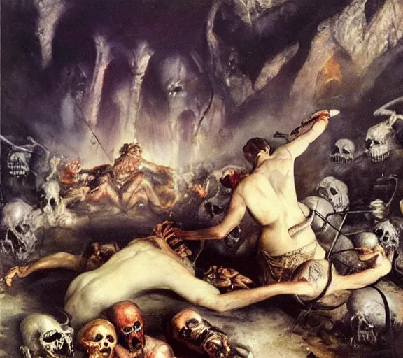 Image similar to adolf hiremy - hirschl painting of the underworld and the damned souls that live there