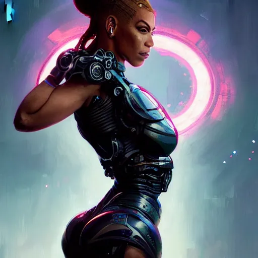 Image similar to cyborg beyonce profile picture by Greg Rutkowski, dynamic pose, intricate, futuristic, fantasy, elegant, by Stanley Artgerm Lau, greg rutkowski, thomas kindkade, alphonse mucha, loish, norman Rockwell,