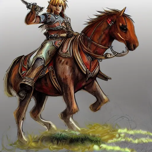 Prompt: Link on Horse biopunk style concept art