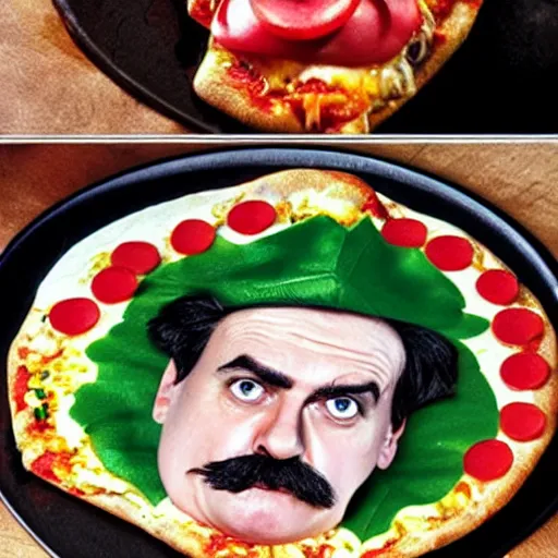 Image similar to a pizza with the face of John Cleese as toppings