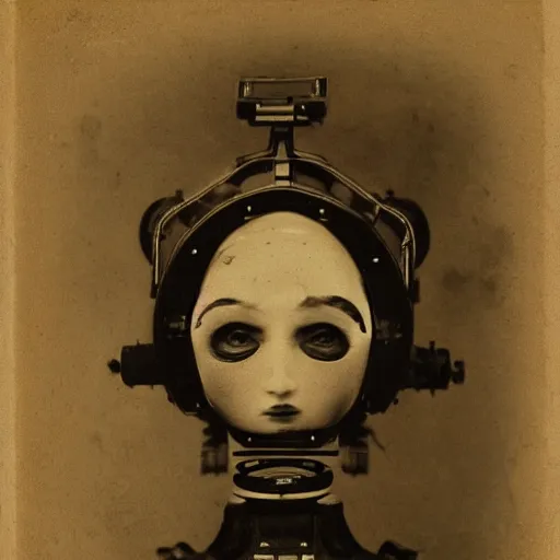 Prompt: portraits of an anthropomorphic steampunk robot maidsa by Louis Daguerre