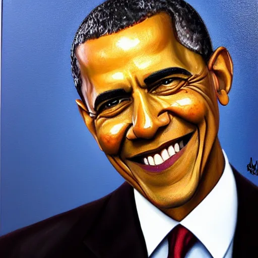 Prompt: hyper-realistic oil painting of Barak Obama by Mike Darga