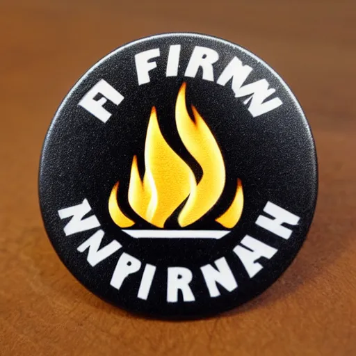 Image similar to minimalistic clean enamel pin of fire flame warning label, retro design