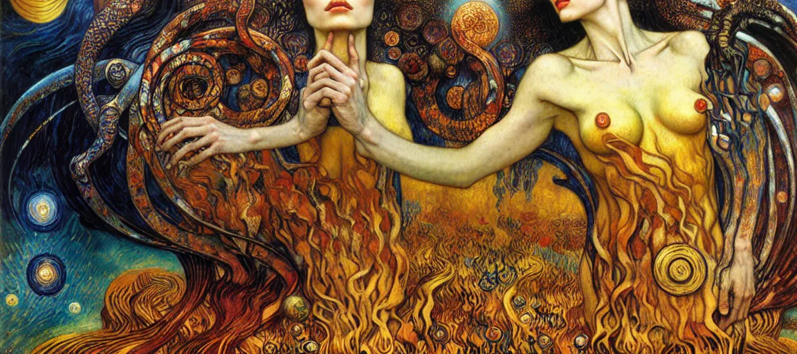 Image similar to Divine Chaos Engine by Karol Bak, Jean Delville, William Blake, Gustav Klimt, and Vincent Van Gogh, symbolist, visionary