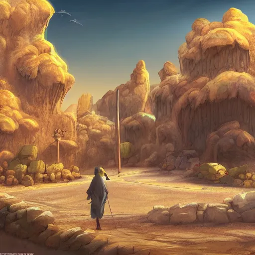 Image similar to streets of a fantasy desert kingdom, 8 k concept art highly detailed illustration