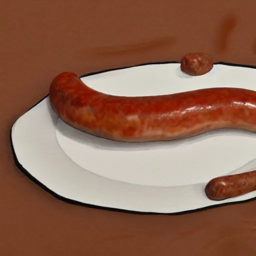 Prompt: sausage painted on white paper by old child, anatomically correct, unreal engine 5, hyper realistic, 8 k highly detailed