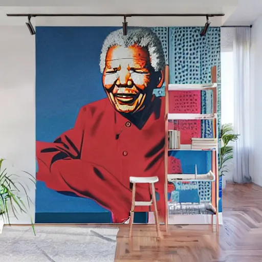 Image similar to Wall mural portrait Nelson Mandela, urban art, pop art, artgerm, by Roy Lichtenstein