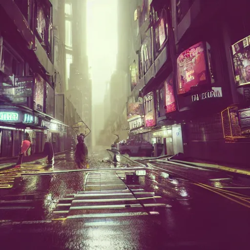 Image similar to an large apocalyptic city with tall buildings, london architecture in the style of liam wong, cinematic, epic environment, wide lens, cinematic lighting