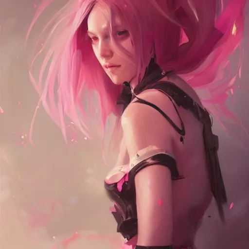 Prompt: seraphine with pink long hair from league of legends portrait trending on artstation, painted by greg rutkowski