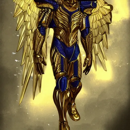 Prompt: A tall and muscular African man with a golden angel wearing nanosuit from Crysis the game. illustration concept art in the style of Arthur Adams