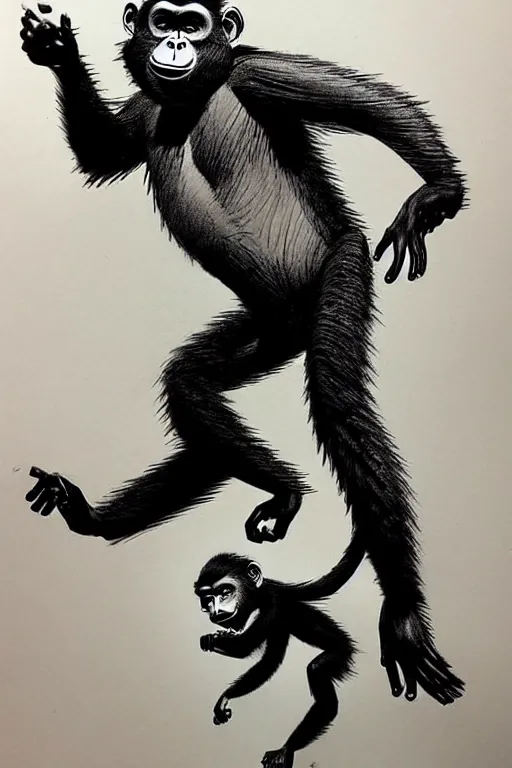 Image similar to kim jung gi drawing of monkeying around