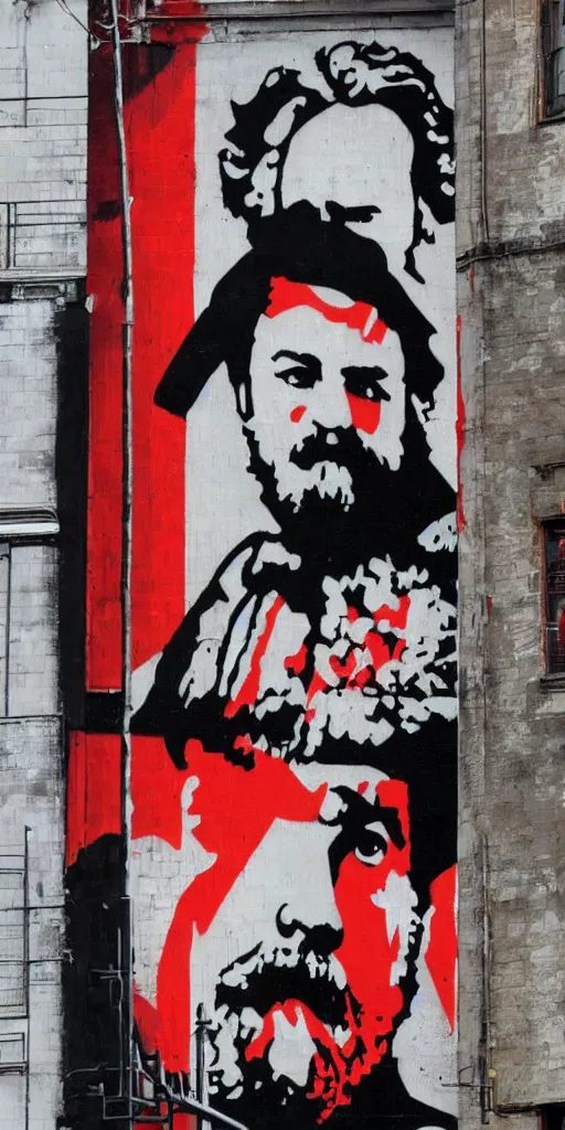 Image similar to graffiti portrait of karl marx, street art by shepard fairey and banksy