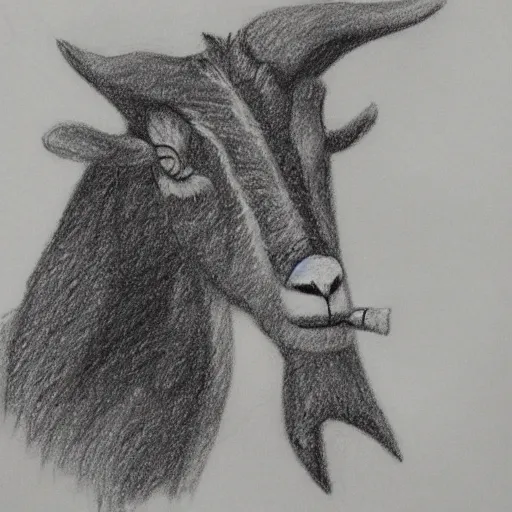 Image similar to pencil sketch drawing of an anthro goat smoking a cigar, award - winning, detailed