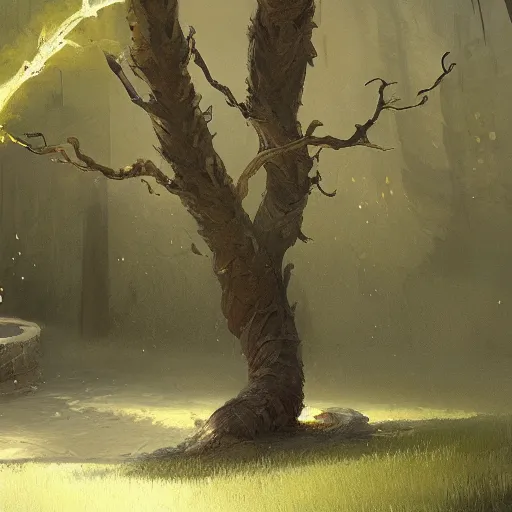 Image similar to Concept art, beautiful painting of a gingko tree, shining its light among candles, 8k, james gurney, greg rutkowski, john howe, artstation