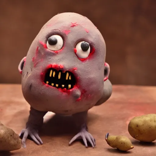 Prompt: a zombie potato, claymation