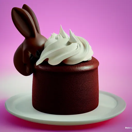 Image similar to chocolate cake shape like bunny, octane render, tasty, 8 k,