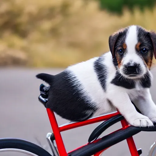 Prompt: puppy riding a bike realistic 4 k