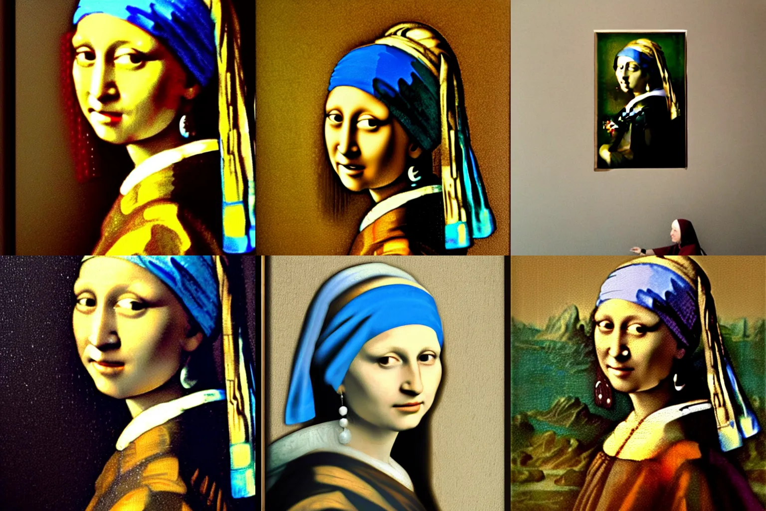 Prompt: mona lisa as the girl with the pearl earring in the style of vermeer