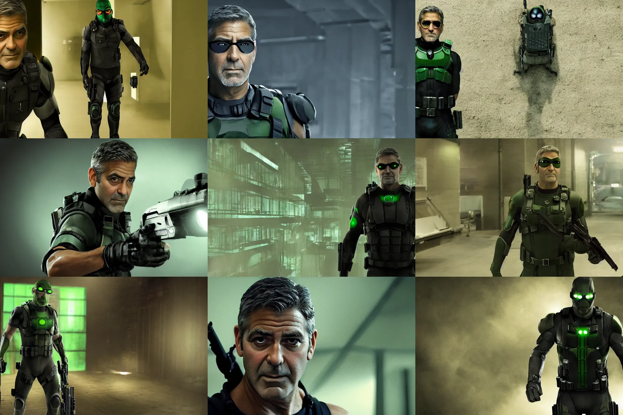 Prompt: film still of george clooney as sam fisher in splinter cell, 8 k,