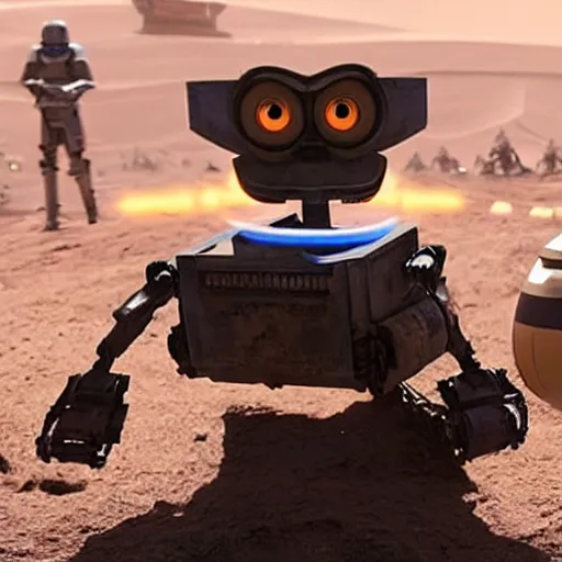 Image similar to wall - e playing the role of the emperor in star wars 1 9 8 2