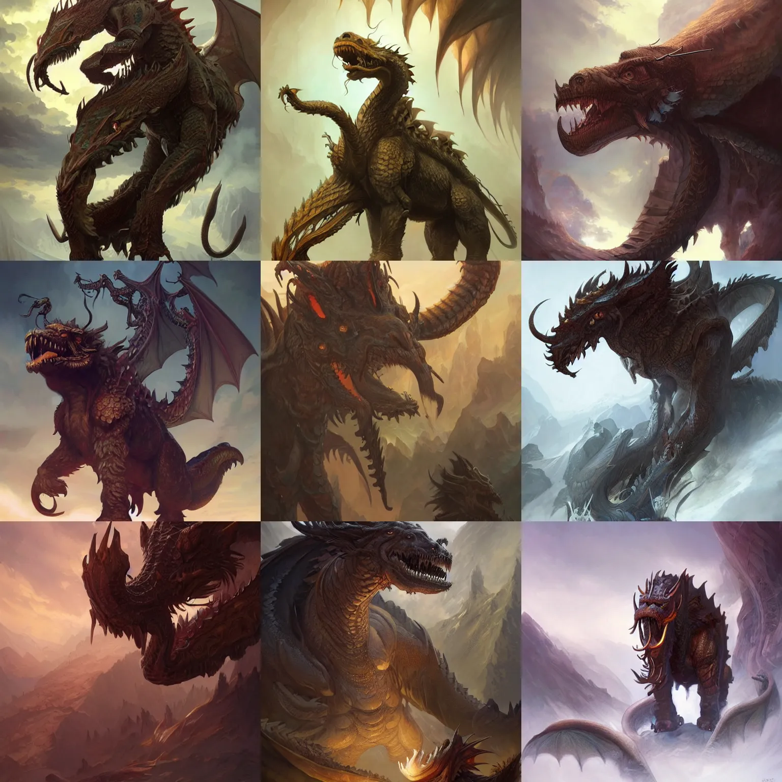 Prompt: dragon-mammoth hybrid, monster design, D&D, fantasy, highly detailed, digital painting, artstation, concept art, sharp focus, illustration, art by artgerm and greg rutkowski and alphonse mucha
