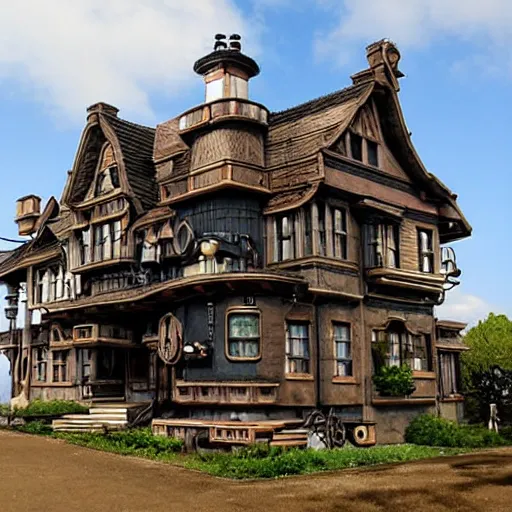 Image similar to steampunk house style of hideo miyazaki