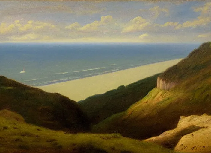 Image similar to cliffs of dover, uk in the style of hudson river school of art, oil on canvas