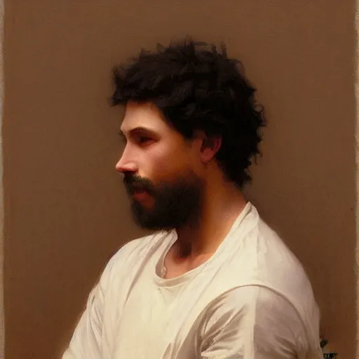 Image similar to a portrait painting of a male, art greg rutkowski and william - adolphe bouguereau