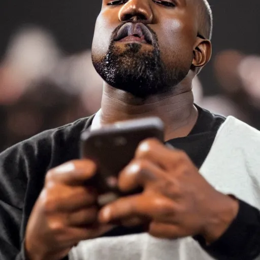 Prompt: Kanye West checking his phone 4K quality super realistic