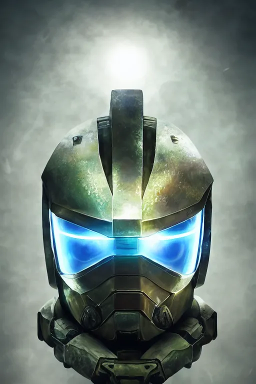 Image similar to robot ninja mask helmet halo master chief radiating a glowing aura global illumination ray tracing hdr fanart arstation by ian pesty and katarzyna da „ bek - chmiel