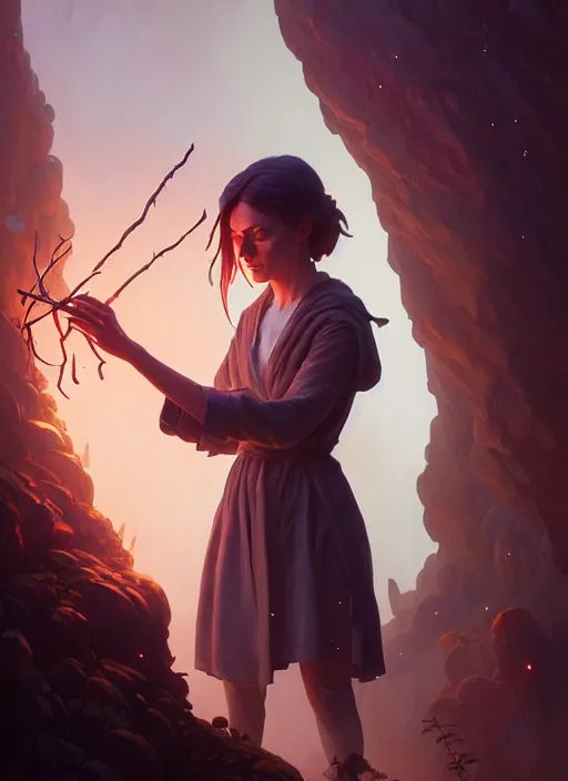 Prompt: natali portman, highly detailed vfx portrait of a mage casting a wood spell, unreal engine, greg rutkowski, loish, rhads, beeple, makoto shinkai and lois van baarle, ilya kuvshinov, rossdraws, tom bagshaw, alphonse mucha, global illumination, detailed and intricate environment