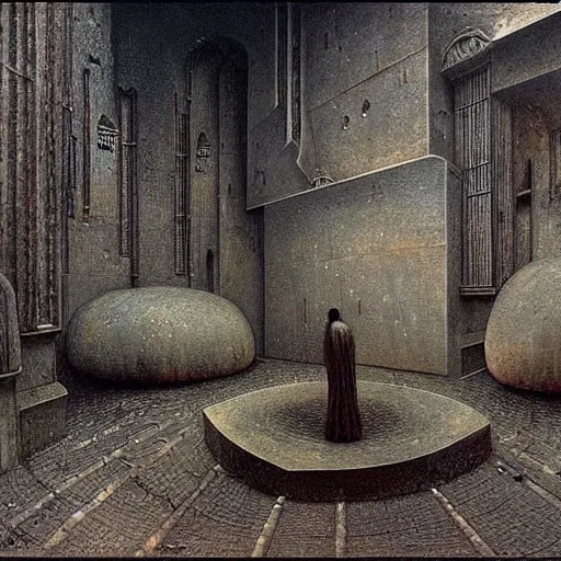 Image similar to the crypt of broken dreams and alternate worlds, by h. r giger and beksinski