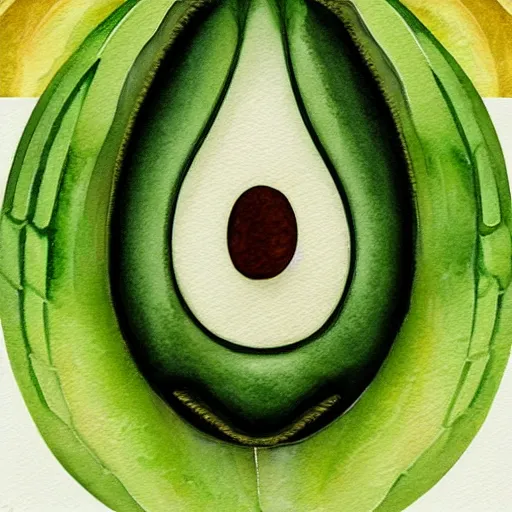 Image similar to Ornate Art Deco Avocado, watercolour, photorealistic, high resolution, white background, award winning