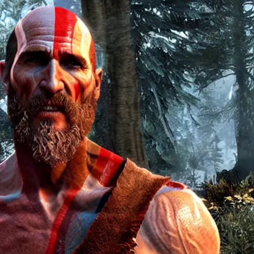 Prompt: matthew mcconaughey in the god of war game