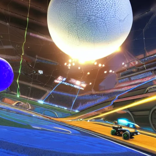 Prompt: photo of rocket league on the moon realistic