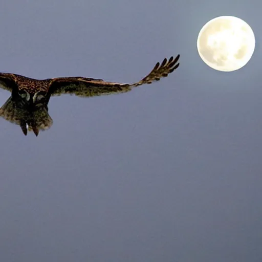 Prompt: huge owl with outstretched wings flapping flying at night through fog talons reaching for prey striking killing a rabbit in the forest lit by the full moon fog moving through feathers