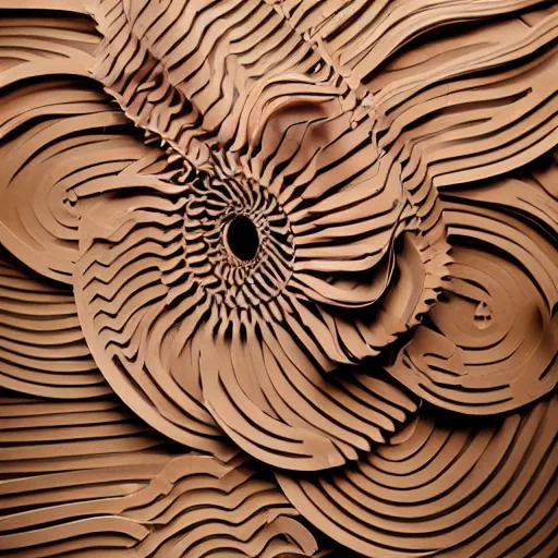 Image similar to tentacles made of brown corrugated cardboard, cut out of cardboard, realistic photography, fantasy