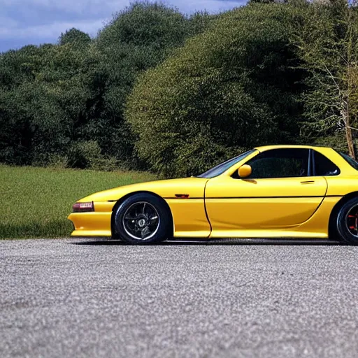 Prompt: The FD RX7 if it were manufactured in the 2022 production year, 2022 FD RX-7, wide angle exterior 2005 photograph