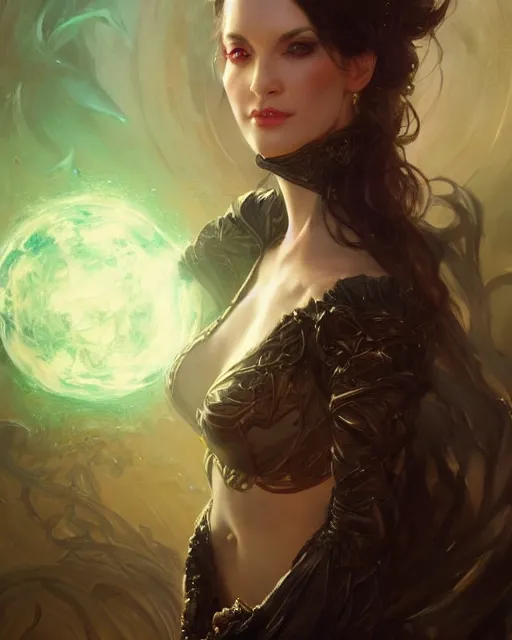 Image similar to daniel gerhartz and artgerm detailed portrait digital rococo painting of a beautiful villainess wearing fantasy clothing like liliana vess, hellscape in the background, embers, unreal engine, hyper realism, realistic shading, cinematic composition, blender render, octane render, hdr, detailed textures, photorealistic, ultrawide shot, 3 5 mm film