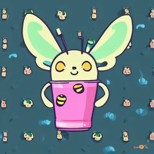 Image similar to Cute moth wearing a hoodie and drinking boba tea, pastel colors, lighthearted, adorable, digital art