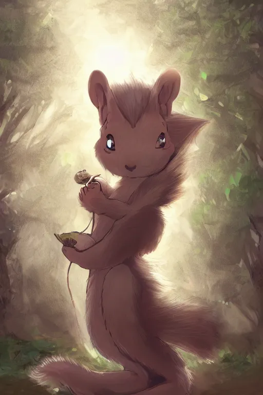 Prompt: an anthropomorphic medieval squirrel with a fluffy tail in the forest, trending on artstation, trending on furaffinity, digital art, by kawacy, anime, furry art, warm light, backlighting