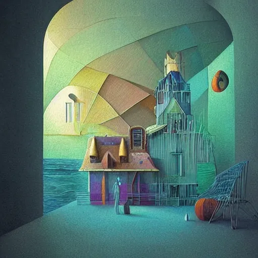 Image similar to beautiful colourful scene. digital artwork by vincent bons, michael whelan, beeple, remedios varo and gerardo dottori. grainy and rough. interesting pastel colour palette. beautiful light. oil and water colour based on high quality render.