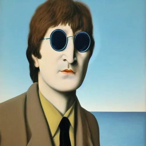 Prompt: painting of a young john lennon by rene magritte, hd, 4 k, detailed, award winning