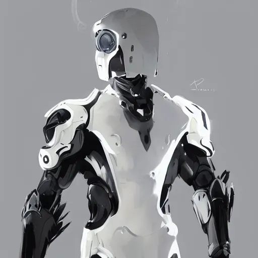 Image similar to full body portrait of a character in sleek white armor and a white tailcoat, wearing a white mask with many lenses for eyes, dramatic lighting, illustration by Greg rutkowski, yoji shinkawa, 4k, digital art, concept art, trending on artstation