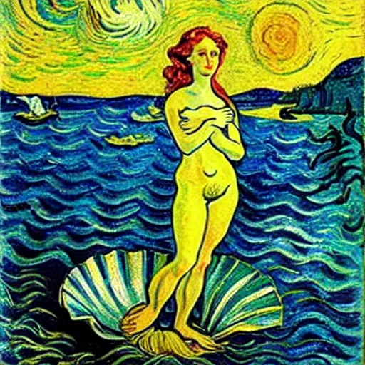 Prompt: The birth of Venus, painted by Vincent Van Gogh