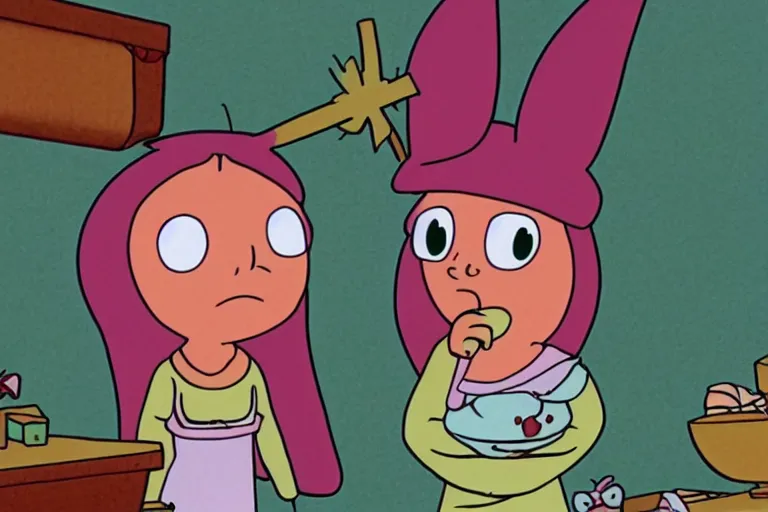 Prompt: Louise Belcher screenshot, in the style of Pinocchio\'s Christmas (1980)