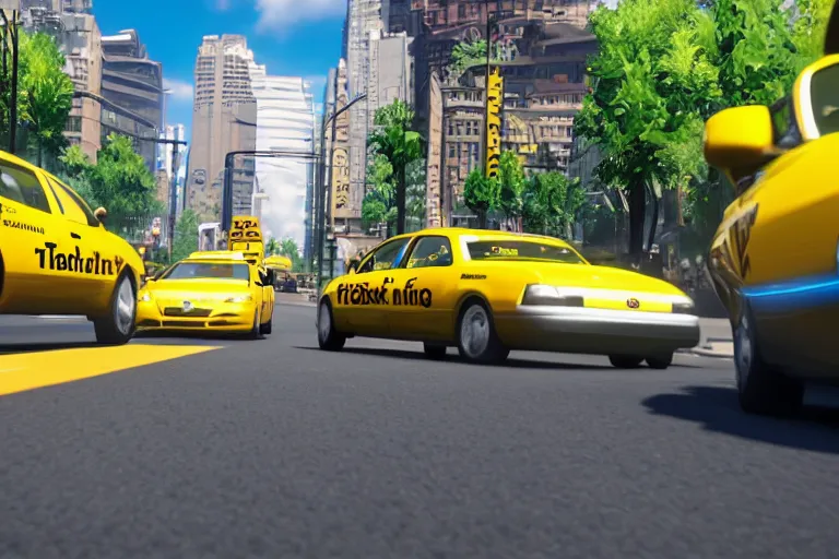 Prompt: ps4 game about a frog driving a taxi, unreal 4 screenshot,