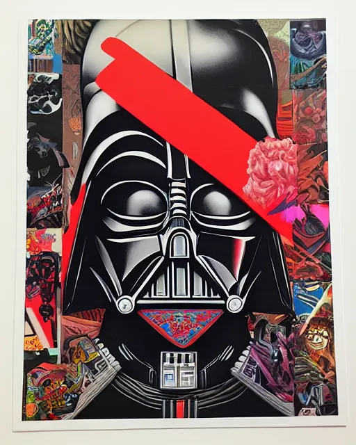 Image similar to Tristan Eaton, maximalism, darth vader, Hyper-realistic, Brom, highly detailed